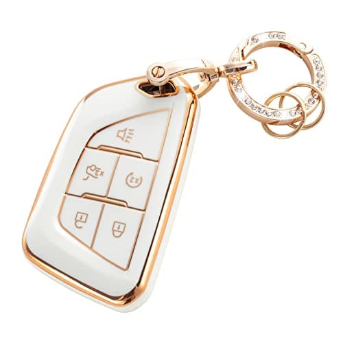 RUABIBAN Key Fob Cover Compatible with Cadillac, Soft TPU Key Case Protection Shell Fit for Cadillac 2020 2021 2022 ATS CT5 CT6 XT4 XT5 XTS 5/6 Buttons Remote Smart Key Protector