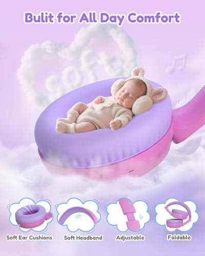 acer Kids Bluetooth Headphones, 85/94dB Volume Limiter, Foldable Wireless Over-Ear Headphones for iPad, Travel, 60H Playtime, Bluetooth 6.0, Built-in Mic, Pink, OHR668 - Thumbnail 4