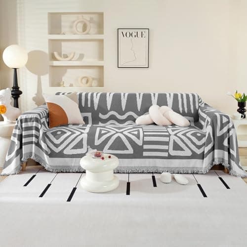 OstepDecor Boho Couch Cover, Dark Grey Sofa Covers Washable, Sectional Couch Covers for L Shape, Non-Slip Sofa Slipcovers for Dogs, Pets, 71" x 118" - Image 1