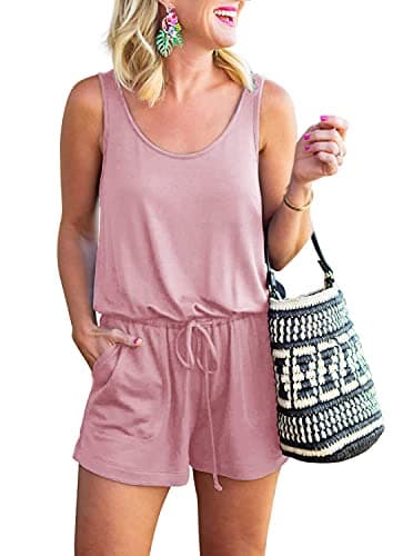 REORIA Womens Casual Summer One Piece Sleeveless Tank Top Playsuits Short Jumpsuit Beach Rompers Blush Pink Small - Image 1