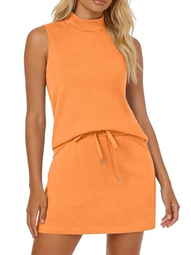 Casly Lamiit Women's Two Piece Skirt Set Tennis Outfits Short Skorts 2026 Spring Holiday Going Out Outfits Mock Neck Tank Top Business Casual Cruise Resort Wear Camellia L - Image 1