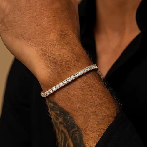 Tennis Bracelet for Women Men, 14K Gold Plated Round 5mm AAAA+ Cubic Zirconia CZ Dainty Classic Adjustable Stainless Steel Bracelets Festival Wedding Jewelry Gift (Gold, CZ 5mm) - Thumbnail 3