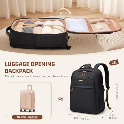 GOLF QUALITY 22L Travel Backpack for Women & Men,Carry On Bag for Airplanes Personal Item Laptop Backpack,17.3 Inch,Black - Thumbnail 4