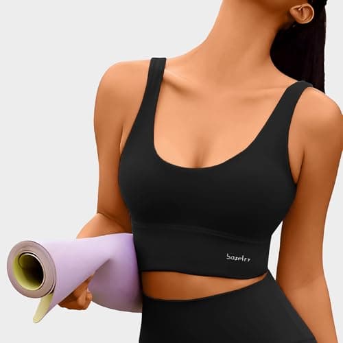 BaseTry High Impact Sports Bra for Women - Padded Seamless Support Bra for Yoga Gym Workout Fitness -High Support Running Bra (US, Alpha, Large, Regular, Regular, CoolBlack) - Thumbnail 2