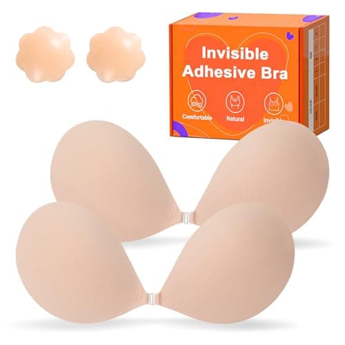 GKHWON Sticky Push Up Strapless Bras for Women,Ultra Adhesive Bra for Backless Dress,Invisible Silicon Bra with Nipple Covers (B Cup,Nude and Nude) - Image 1