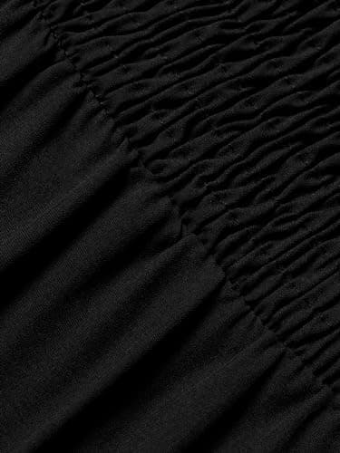 Lyrur Dresses with Pockets Square Neck Puff Sleeve Smocked Dress Summer Casual Boho Ruffle Long Maxi Sundress(M,7017-Black) - Thumbnail 5