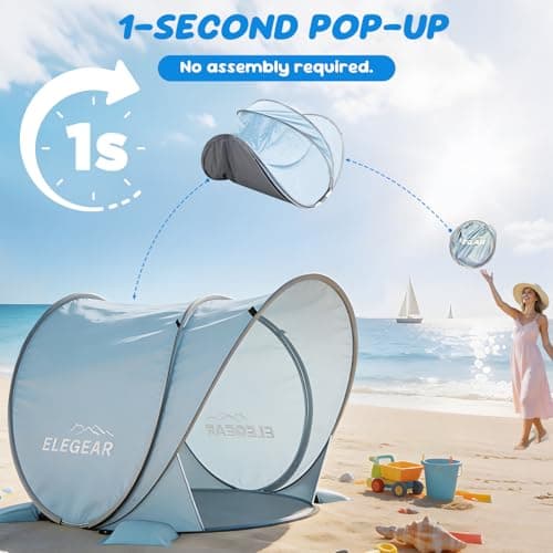 Elegear Pop Up Baby Beach Tent with Mini Canopy, CumbreX™ UPF 50+ UV Protection Baby Tent Sun Shelter, 1S Setup Portable Baby Beach Essentials Shade for Infant Toddler Outdoor Indoor Play - Blue - Thumbnail 5