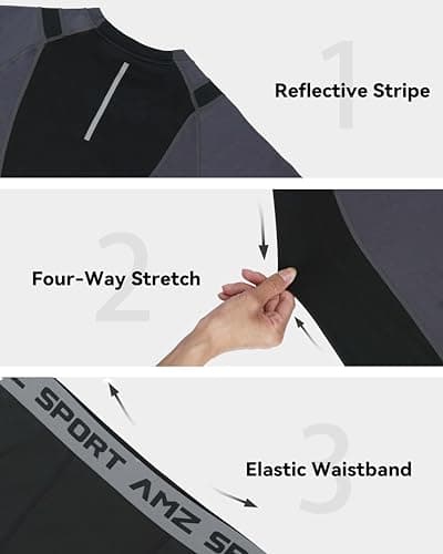 AMZSPORT Mens Thermal Base Layer Set Warm Fleece Lined Winter Underwear Breathable Long Johns Compression Long Sleeve Top & Bottom Grey S - Thumbnail 5