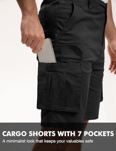 AOHIKE Men's Cargo Shorts Lightweight - 9" Inseam Hiking Shorts with 7 Pocket for Outdoor Casual Golf Travel, Black XL - Thumbnail 2