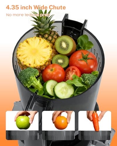 Kndko Cold Press Juicer with 4.35" Wide Feed Chute, Slow Masticating Machine Fit Whole Fruits & Vegetables, High Juice Yield, Stainless Steel Juicer Machine with Large Auger, Easy to Clean - Thumbnail 2