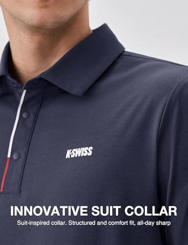 K-Swiss Men's Heritage Suit Collar Polo, Golf Polo Shirts for Men, Casual Short Sleeve Dress Shirt for Work Business, Purple 2XL - Thumbnail 4