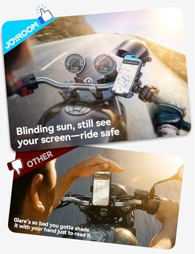 JOYROOM Motorcycle Phone Mount Holder, [All-Weather Sunshade & Overheat Protection] Phone Holder for Motorcycle ATV Scooter, [120mph Secure Lock] Handlebar Phone Mount for iPhone 17, All 4.7-7" Phones - Thumbnail 5