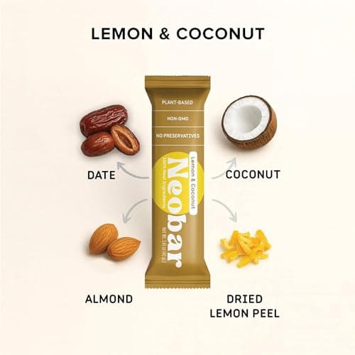 NEOBAR Fruit and Nut Bars - Plant-Based Vegan Snack Bars, Gluten Free Dairy Free Snacks, No Added Sugar, No Preservatives, Non-GMO | Lemon & Coconut,12 Count - Thumbnail 3