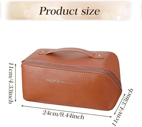 LSLCQW Makeup Bag, Portable Cosmetic Bag, Large Capacity Travel Makeup Case Organizer, Black For Women Toiletry Bag for Girls Traveling With Handle and Divider (Brown) - Thumbnail 2