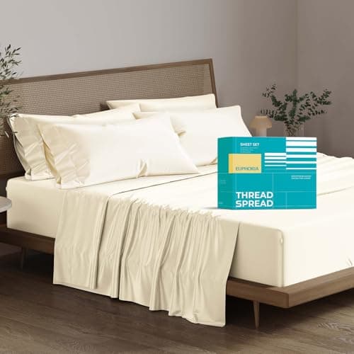 THREAD SPREAD 100% Egyptian Cotton King Size Sheets Set - 800 Series Euphoria Collection King Size Sheets (6 PC, Ivory), 16" Deep Pocket, Hotel Bed Sheet, Soft, Cooling, Sateen Bed Sheet