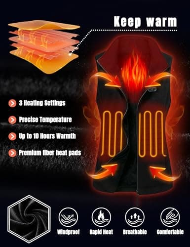 ELTENA Professional Women's Heated Vest with 20000mAh Battery equipped with Flashlights (US, Alpha, Large, Regular, Regular, Black Fleece Vest) - Thumbnail 3