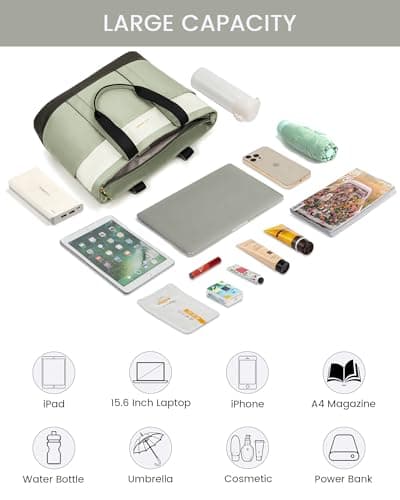 LOVEVOOK Travel Tote Bag for Women Green&White Small - Thumbnail 3