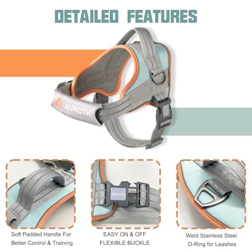AUROTH Dog Harness and Leash Set, Soft Padded Service Dog Vest with 5.25FT Dog Leash, No Choke, Easy On Pet Vest, Adjustable Reflective No Pull Dog Harness for Large Dogs, Easy Walking and Training - Thumbnail 4