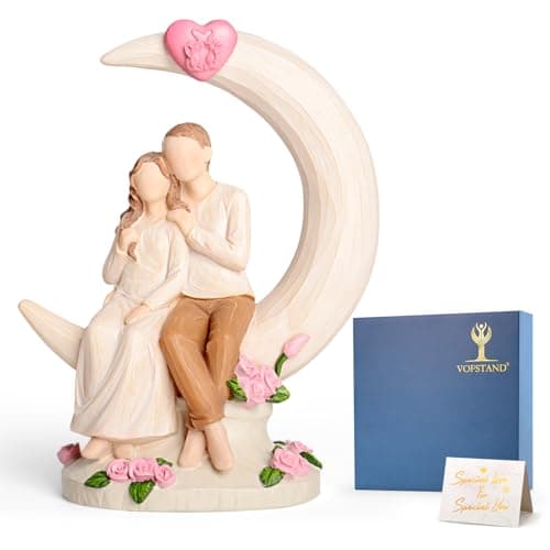 Vofstand Ivory Gifts for 14th Anniversary - Wedding Figurine Gifts for Couple Wife Her Girlfriend, Couple on Moon with Dove Resin Statue Romantic Gift for Valentine's Day Anniversarys - Image 1