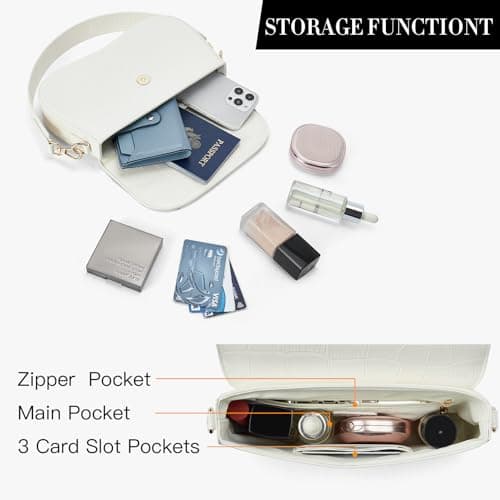 Telena Shoulder Bag for Women, White Purse Handbag Vegan Leather Small Shoulder Purse Crossbody Bag - 2 Adjustable and Detachable Shoulder Straps - Thumbnail 5