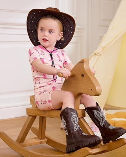 babee Reshinee Bamboo Viscose Toddler Cowgirl Girls Kids Pajamas Short Sleeve Summer Cool Snug fit Pjs 6-7Y 2pcs - Thumbnail 2