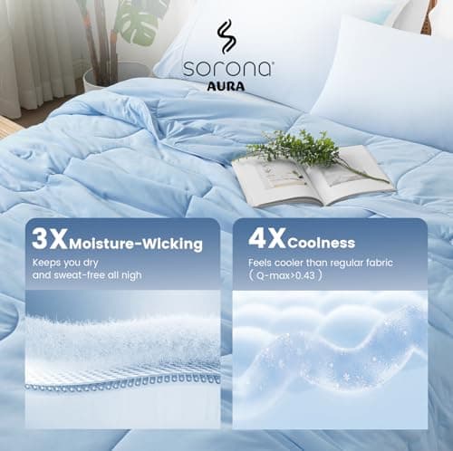 Amélie Home Cooling Comforter Twin Size, Dual-Sided Lightweight Cooling Blanket for Hot Sleepers, Q-Max 0.43 Breathable Cooling Quilt for Night Sweats, 68" x 90", Heather Ice Blue - Thumbnail 5