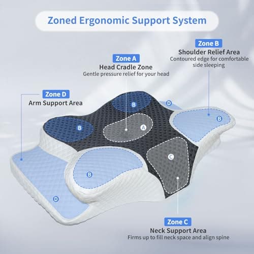 MargGona Cervical Neck Pillow for Pain Relief, Hollow Design Memory Foam Bed Pillow for Side & Back Sleepers, Ergonomic Orthopedic Bed Pillow with Adjustable Support (White with Black) - Thumbnail 4