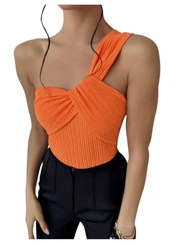 GORGLITTER Women's Twist Front One Shoulder Bodysuit Sleeveless Backless Asymmetrical Neck Tank Top Jumpsuits Burnt Orange Small - Image 1