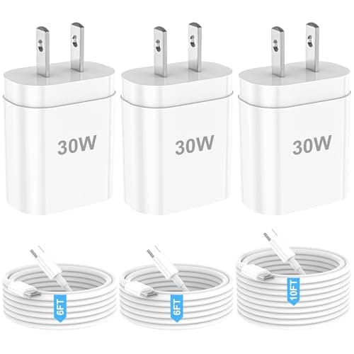USB C Charger Fast Charging for iPhone 15/16 Pro/Pro Max, 30W USB C Wall Fast Charger Block with 6FT&10FT Long Type C Cable Cord for iPhone 16/15 Plus/iPad Pro 12.9/11/Samsung/Android (3 Pack) - Image 1