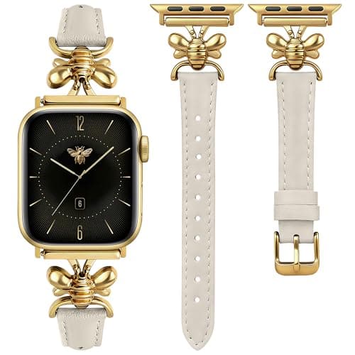 Wearlizer Slim Leather Band Compatible with Apple Watch Bands for Women 44/42/45/46/49mm, Top Genuine Leather Feminine Strap with Classy Metal Design for iWatch Series 11 10 9 8 Ultra 7 6 5 4 3 2 1 SE