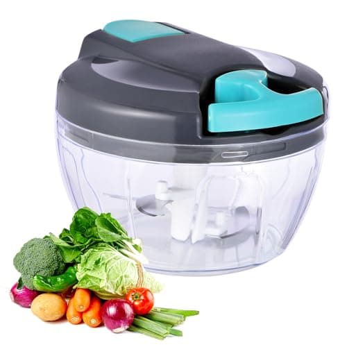 Ziweaye Manual Food Processor Vegetable Chopper, Portable Hand Pull String Garlic Mincer Onion Cutter for Veggies, Ginger, Fruits, Nuts, Herbs, etc., 500ml,（Gray-blue） - Image 1