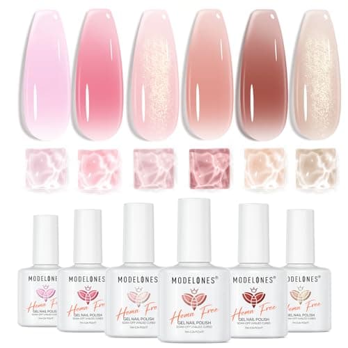 modelones Jelly Gel Nail Polish 6 Colors Hema Free Transparent Jelly Milky Pink Sheer Pink Neutral Nude Gel Polish Nail Soak off Nail Polish French Nail Art Manicure DIY Home Salon Gift for Women - Image 1