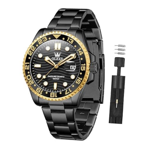 OLEVS Mens Watches Luxury Black Wrist Watches for Men Dress Waterproof Analog Quartz Man Watch with Date Fashion Stainless Steel Watch Men Classic Large Face Luminous Relojes para Hombres - Image 1