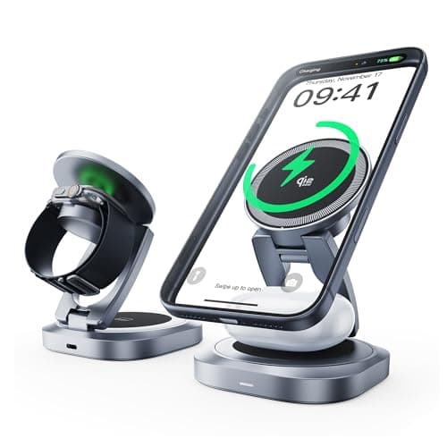 REWONDER Qi2.2 25W Magnetic 3-in-1 Wireless Charger, Foldable Aluminum Charging Stand for iPhone 17/16/15, Pixel, Apple Watch & AirPods, Strong Magnet Stable Base,Travel Charger (Adapter Not Included) - Image 1