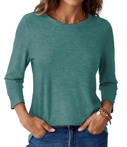 GKBK Womens Tops 3/4 Sleeve Shirts Round Neck Casual Blouses Basic Loose Fit Pullover Tshirts Cyan XL - Image 1