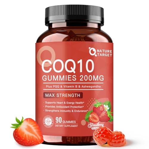 NATURE TARGET CoQ10 Gummies 200mg – High Absorption Coenzyme Q10 Supplements for Heart, Energy & Antioxidant with PQQ，Zinc & Ashwagandha, Strawberry Flavor, 90 Count - Image 1