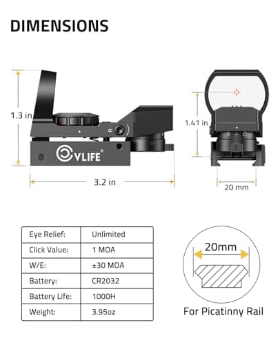 CVLIFE FoxSpook Motion Awake Multi Reticle Green & Red Dot Sight, Reflex Sight for Picatinny, Absolute Co-Witness Red Dot Optics Scope with 31×21mm Large Window - Thumbnail 6