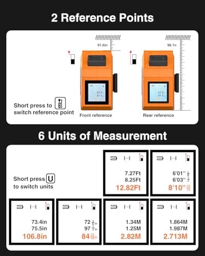328Ft 3-in-1 Digital Laser Tape Measure Rechargeable Measuring Tool &16Ft Auto-Lock Tape Measure Movable Magnetic Hook with Area/Volume/Pythagorean, Ft/in/M/Ft+in for Construction;Woodworking;Home DIY - Thumbnail 6