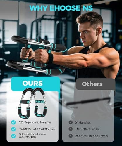 RENRUI Twister Arm Trainer Chest Workout Equipment for Men & Women, Adjustable 5 Resistance (40-130 lbs) Home Gym Strength Trainer with Anti-Slip Handles & Carry Bag (Blue) - Thumbnail 6