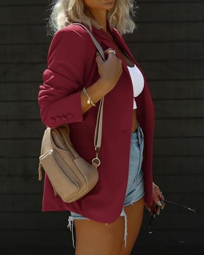 KIRUNDO Women's Blazer Oversized Boyfriend Long Sleeve Button Front Business Casual Jackets Spring Fall Fashion 2026 Work Clothes(Wine Red, Large) - Thumbnail 5