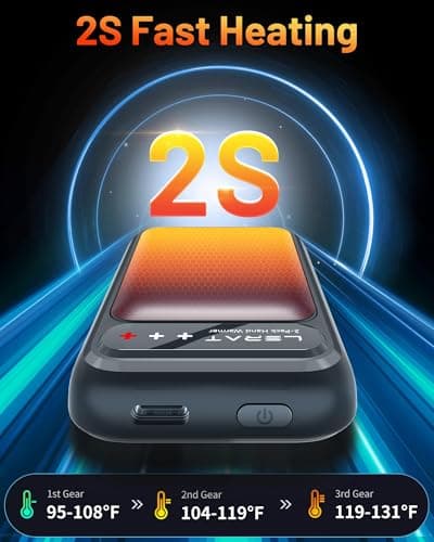 Lerat Hand Warmers Rechargeable 2 Pack, Electric Hand Warmer, Fast Heating Portable Pocket Heaters, 2 in 1 Quick Charge Hand Warmer for Outdoor Indoor, Warmer Gifts for Women, Men, Camping-Light Black - Thumbnail 2