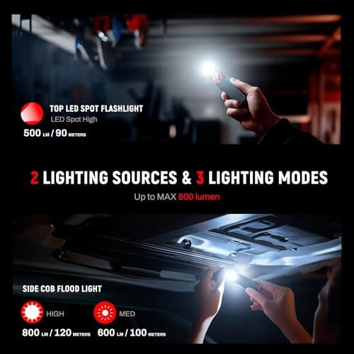 lexall EDC Flashlight, 800Lumen Rechargeable Pocket Flat Flashlight, Magnetic LED Flashlight with Clip, Dimmable Mini Area Light for Car Repairs/Inspection/Travel/Emergency/Camping - Thumbnail 3
