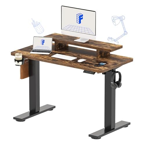 FLEXISPOT Standing Desk with Monitor Stand, 48 x 24 Inches One-Piece Electric Height Adjustable Computer Desk with Cup Holder for Home Office, Rustic