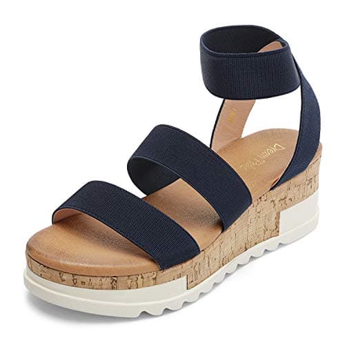DREAM PAIRS Women's Open Toe Elastic Ankle Strap Casual Flatform Platform Wedges Sandals,Size 11,Navy,REED-1 - Image 1