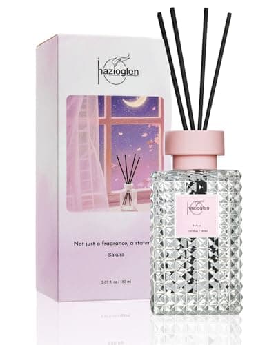 Hazioglen Reed Diffuser Set, Sakura Scented Home Fragrance Air Freshener for Bathroom Shelf Decor, 5.07 fl oz/150ml Essential Oil with Sticks - Image 1