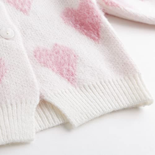 Simplee kids Baby Sweater Heart Printed Toddler Cardigan Valentines Day Outfit White 3-6 Months - Thumbnail 5