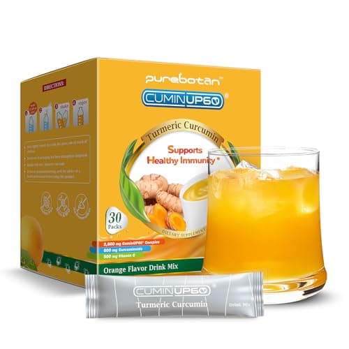 PureBotan Turmeric Curcumin Drink Powder, Turmeric Immunity Shots with Vitamin C, Orange Flavor Instant Drink Mix Packets, High Absorption Curcumin Complex CuminUP60, Immune & Joint Support Supplement - Image 1