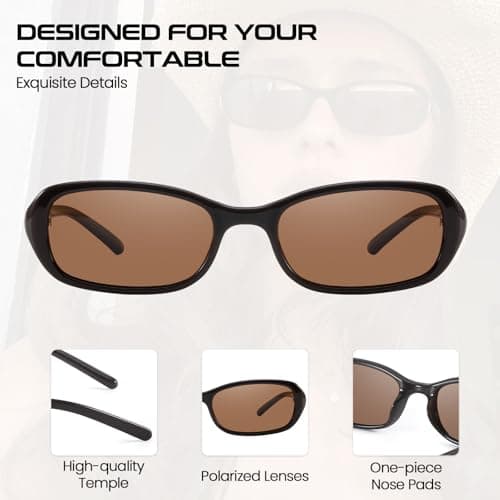 SODQW Rectangle Oval Sunglasses for Women Polarized 90s Vintage Small Sun Glasses Trendy Narrow Ladies Shades UV400 - Thumbnail 4