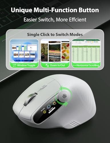 Transformers Vertical Ergonomic Mouse with LED Screen & Knob Control, 3-Device Connectivity (2.4G + Dual Bluetooth), Medium to Large Hands, Rechargeable Wireless Mouse for PC/Mac/Laptop, White - Thumbnail 4