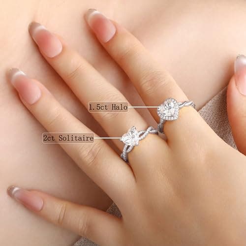SILVERNANA 2ct Heart Moissanite Engagement Ring for Women 925 Sterling Silver Twisted Vine Pave Band Heart Solitaire Promise Ring for Her Size 4.5 - Thumbnail 5